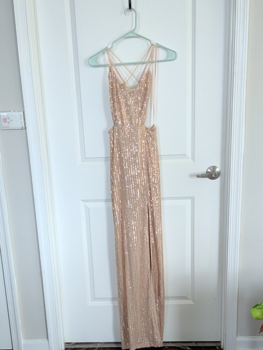 Windsor Rose Gold Sequin Strappy Evening Dress